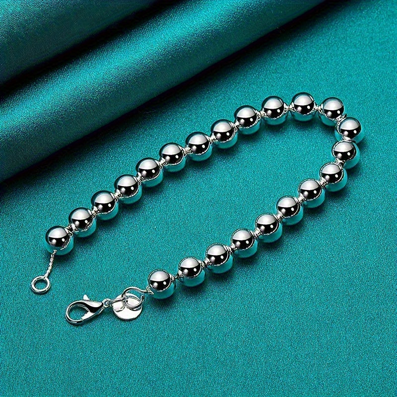 925 Sterling Silver Bead Chain Bracelet and Necklace Jewelry Set for Men and Women – 2 Piece Hypoallergenic Unisex Couple Gift Set, Creative Design for Daily Wear Parties and Special Occasions