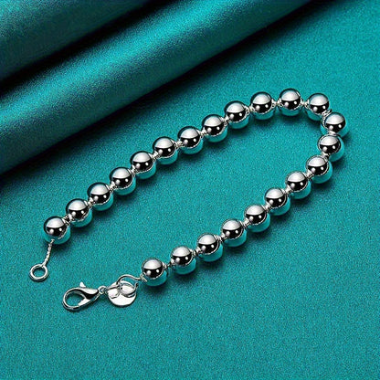 925 Sterling Silver Bead Chain Bracelet and Necklace Jewelry Set for Men and Women – 2 Piece Hypoallergenic Unisex Couple Gift Set, Creative Design for Daily Wear Parties and Special Occasions