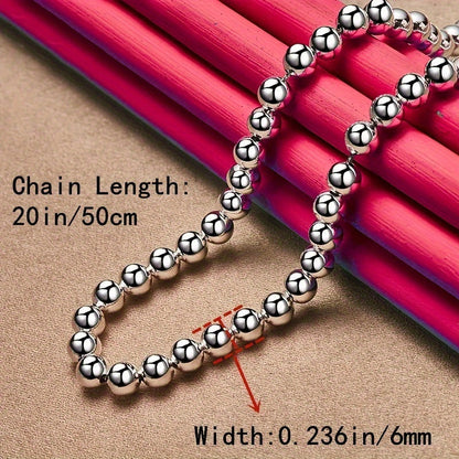 925 Sterling Silver Bead Chain Bracelet and Necklace Jewelry Set for Men and Women – 2 Piece Hypoallergenic Unisex Couple Gift Set, Creative Design for Daily Wear Parties and Special Occasions