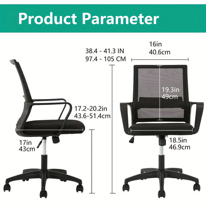 Mid-Back Mesh Ergonomic Office Chair 360° Swivel 5-Wheel Base Lumbar Support Computer Desk Chair for Home Office - 250 LBS Capacity in Black Grey Blue White Pink