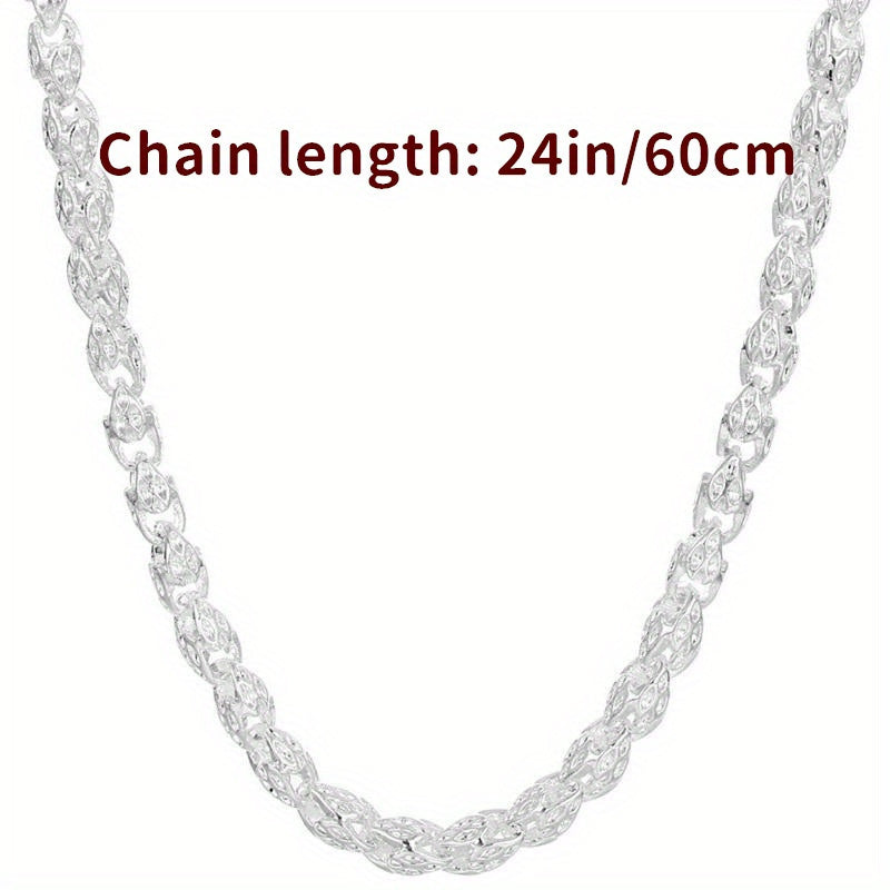 925 Sterling Silver Bamboo Chain Necklace 24 Inch – Nickel-Free, Anti-Allergic, Lightweight 6g, Unisex Fashion Jewelry – Perfect Gift for Men & Women