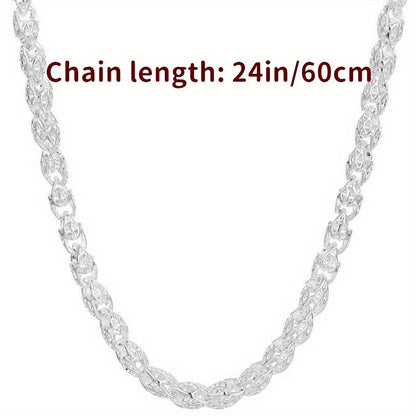 925 Sterling Silver Bamboo Chain Necklace 24 Inch – Nickel-Free, Anti-Allergic, Lightweight 6g, Unisex Fashion Jewelry – Perfect Gift for Men & Women