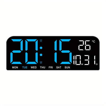 Large Screen LED Alarm Clock 15 Inch Auto-Dimming with Remote Control | Digital Clock Time Date Week Temperature Humidity Timer | Bedroom Bedside Senior-Friendly Living Room Office Desk