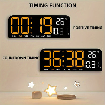 Large Screen LED Alarm Clock 15 Inch Auto-Dimming with Remote Control | Digital Clock Time Date Week Temperature Humidity Timer | Bedroom Bedside Senior-Friendly Living Room Office Desk