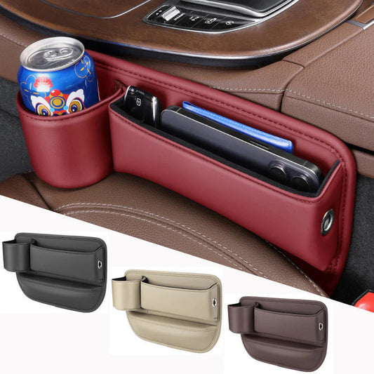 Car Seat Gap Filler Organizer with Gear Shift Cover – PU Leather, Multifunctional Storage Box for Phone, Keys, Cards, Cups & Wallet, Easy Install, Fits All Cars
