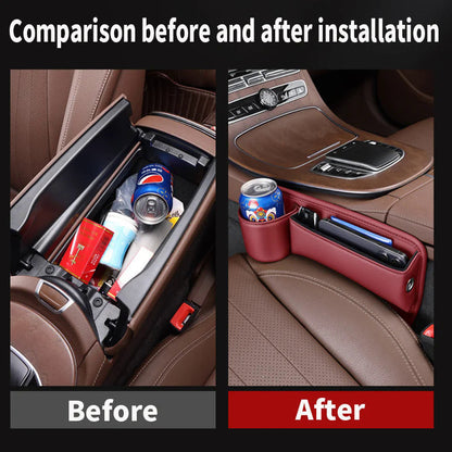 Car Seat Gap Filler Organizer with Gear Shift Cover – PU Leather, Multifunctional Storage Box for Phone, Keys, Cards, Cups & Wallet, Easy Install, Fits All Cars