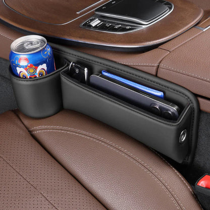 Car Seat Gap Filler Organizer with Gear Shift Cover – PU Leather, Multifunctional Storage Box for Phone, Keys, Cards, Cups & Wallet, Easy Install, Fits All Cars