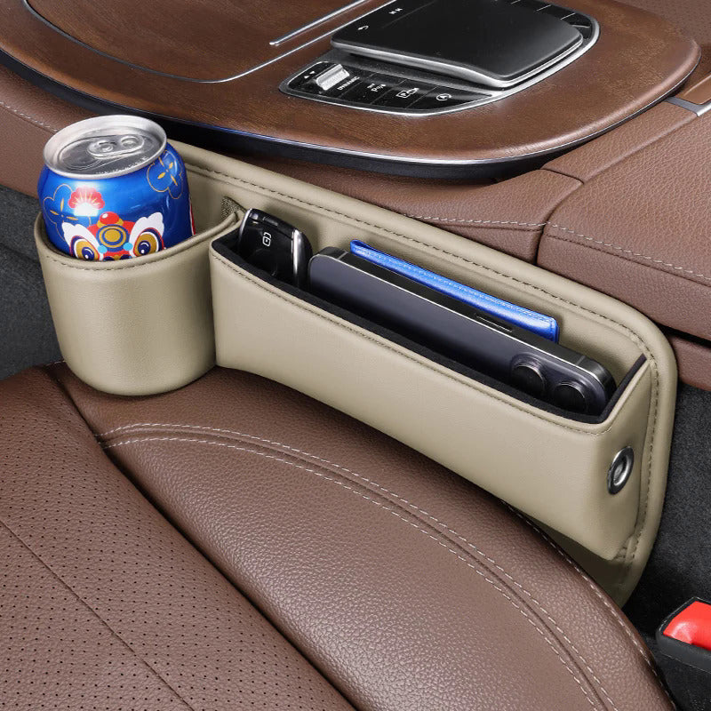 Car Seat Gap Filler Organizer with Gear Shift Cover – PU Leather, Multifunctional Storage Box for Phone, Keys, Cards, Cups & Wallet, Easy Install, Fits All Cars