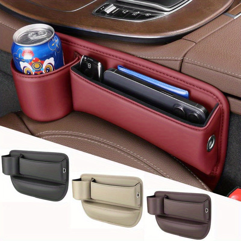 Car Seat Gap Filler Organizer with Gear Shift Cover – PU Leather, Multifunctional Storage Box for Phone, Keys, Cards, Cups & Wallet, Easy Install, Fits All Cars
