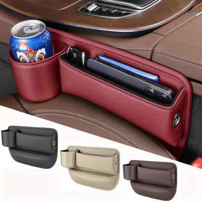 Car Seat Gap Filler Organizer with Gear Shift Cover – PU Leather, Multifunctional Storage Box for Phone, Keys, Cards, Cups & Wallet, Easy Install, Fits All Cars