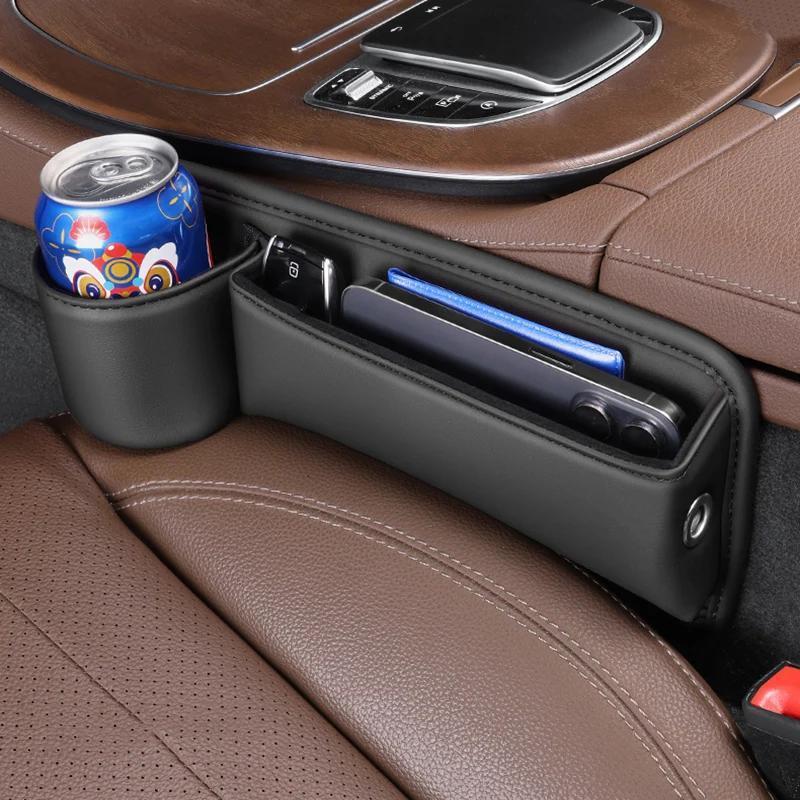 Car Seat Gap Filler Organizer with Gear Shift Cover – PU Leather, Multifunctional Storage Box for Phone, Keys, Cards, Cups & Wallet, Easy Install, Fits All Cars