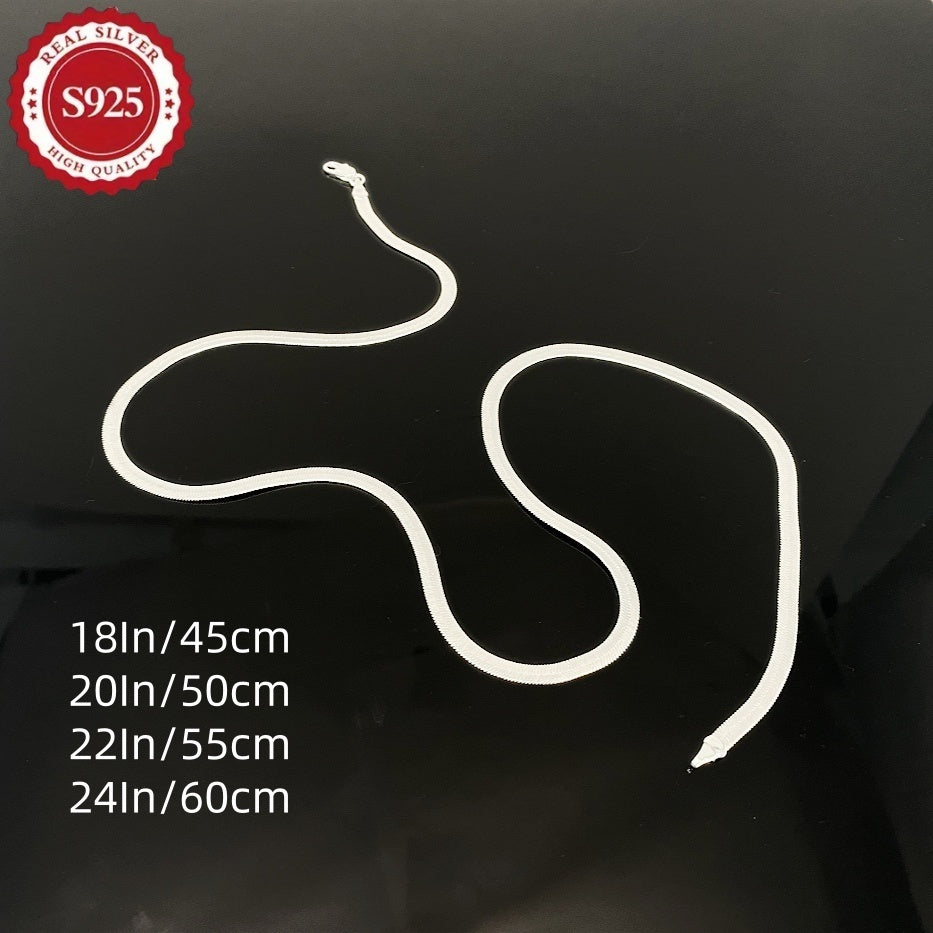 S925 Sterling Silver Flat Snake Chain Necklace Unisex – Handmade Hypoallergenic Artistic Necklace Sizes 18–22 Inch, Stackable Layering Style, Perfect Jewelry Gift for Him or Her