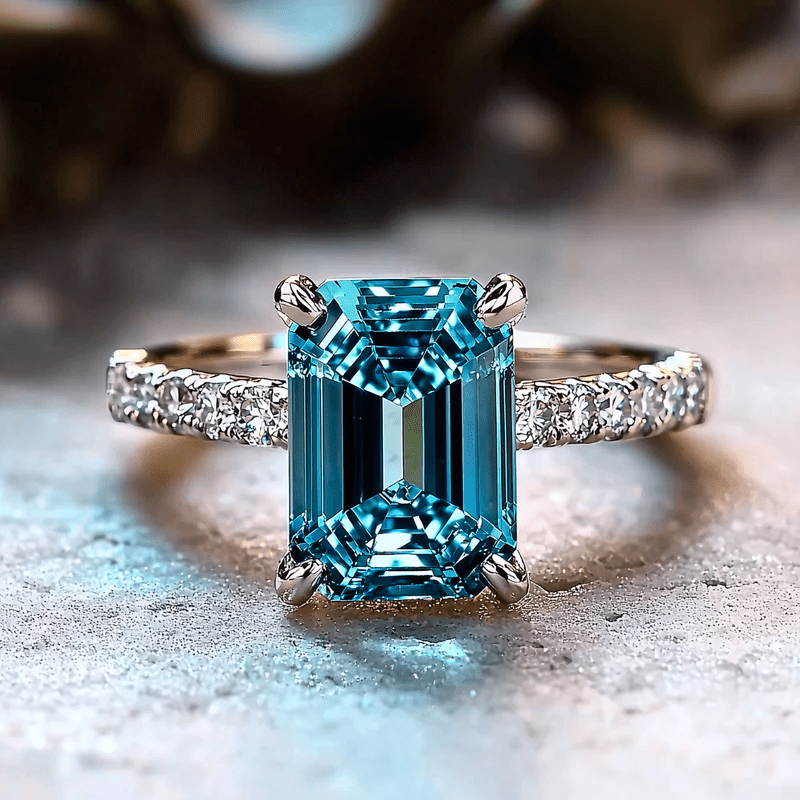 S925 Sterling Silver Blue Moissanite Promise Ring for Women – Princess Cut Square Stone, Engagement Wedding Bridal Ring with Certificate, Sizes 5-11, Elegant Luxury Gift