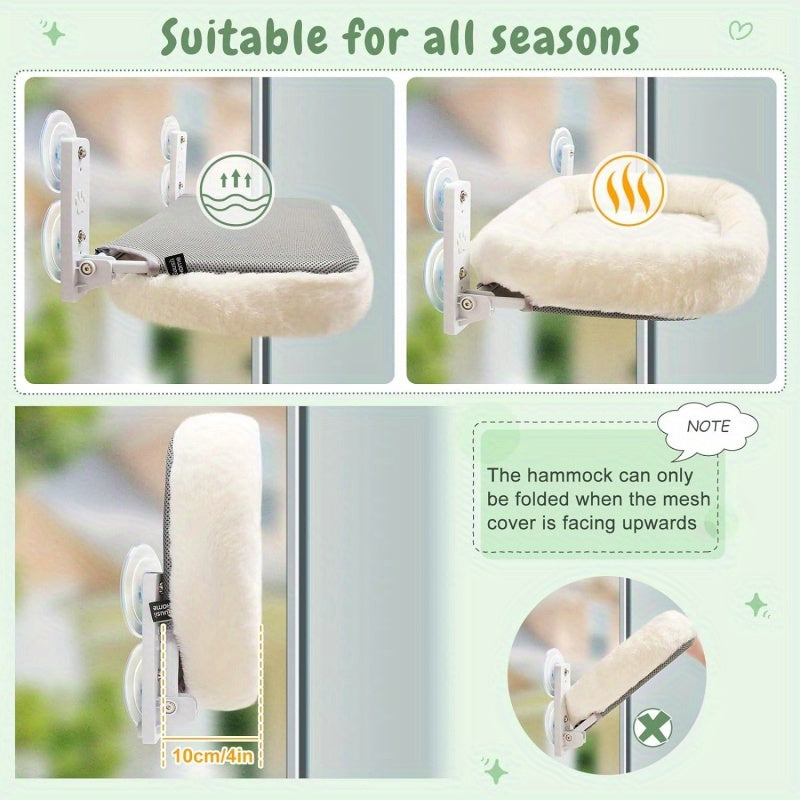 Large Cat Window Perch with Padded Hammock – Steel Frame Holds 40 lbs, 4 Powerful Suction Cups, 24.8x15.35 Inch Sunbathing Cat Seat for Indoor Cats, Easy Install No Drilling Required