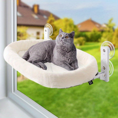 Large Cat Window Perch with Padded Hammock – Steel Frame Holds 40 lbs, 4 Powerful Suction Cups, 24.8x15.35 Inch Sunbathing Cat Seat for Indoor Cats, Easy Install No Drilling Required