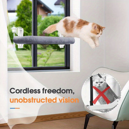 Large Cat Window Perch with Padded Hammock – Steel Frame Holds 40 lbs, 4 Powerful Suction Cups, 24.8x15.35 Inch Sunbathing Cat Seat for Indoor Cats, Easy Install No Drilling Required