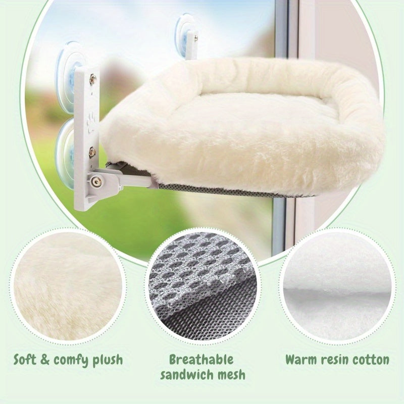 Large Cat Window Perch with Padded Hammock – Steel Frame Holds 40 lbs, 4 Powerful Suction Cups, 24.8x15.35 Inch Sunbathing Cat Seat for Indoor Cats, Easy Install No Drilling Required