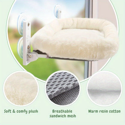 Large Cat Window Perch with Padded Hammock – Steel Frame Holds 40 lbs, 4 Powerful Suction Cups, 24.8x15.35 Inch Sunbathing Cat Seat for Indoor Cats, Easy Install No Drilling Required