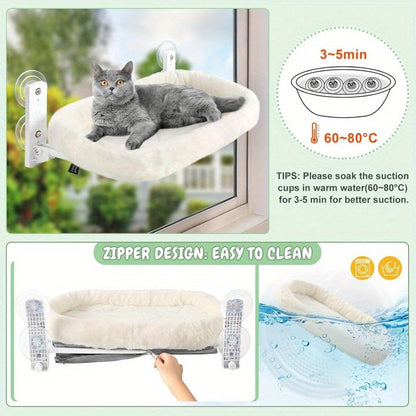 Large Cat Window Perch with Padded Hammock – Steel Frame Holds 40 lbs, 4 Powerful Suction Cups, 24.8x15.35 Inch Sunbathing Cat Seat for Indoor Cats, Easy Install No Drilling Required