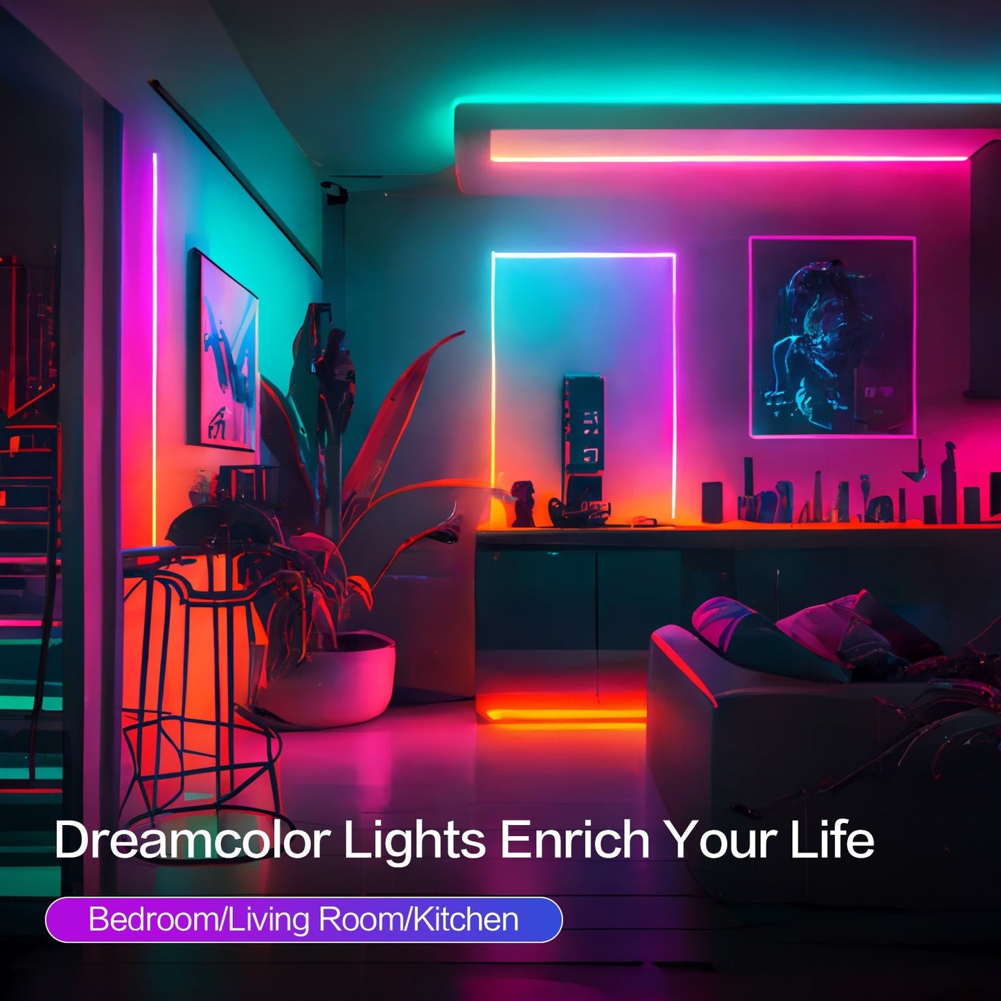 RGB LED Strip Lights Music Sync, 25FT 50FT 60FT 65FT 100FT Color Changing LED Lights with Remote & Smart APP Control, USB Powered, Bedroom Gaming Room Party Halloween Christmas Home Decoration