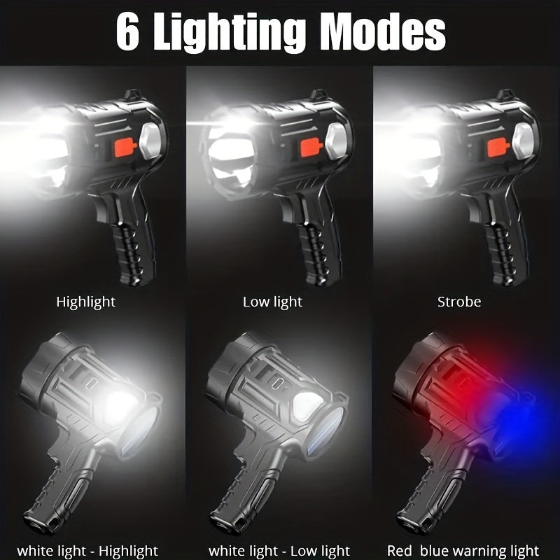 Rechargeable LED Spotlight Flashlight 2000 Lumens – 6 Modes & 3 Color Filters, 200M Range Handheld Searchlight with USB Cable for Boating Hunting Camping Hiking Emergency Home Lighting