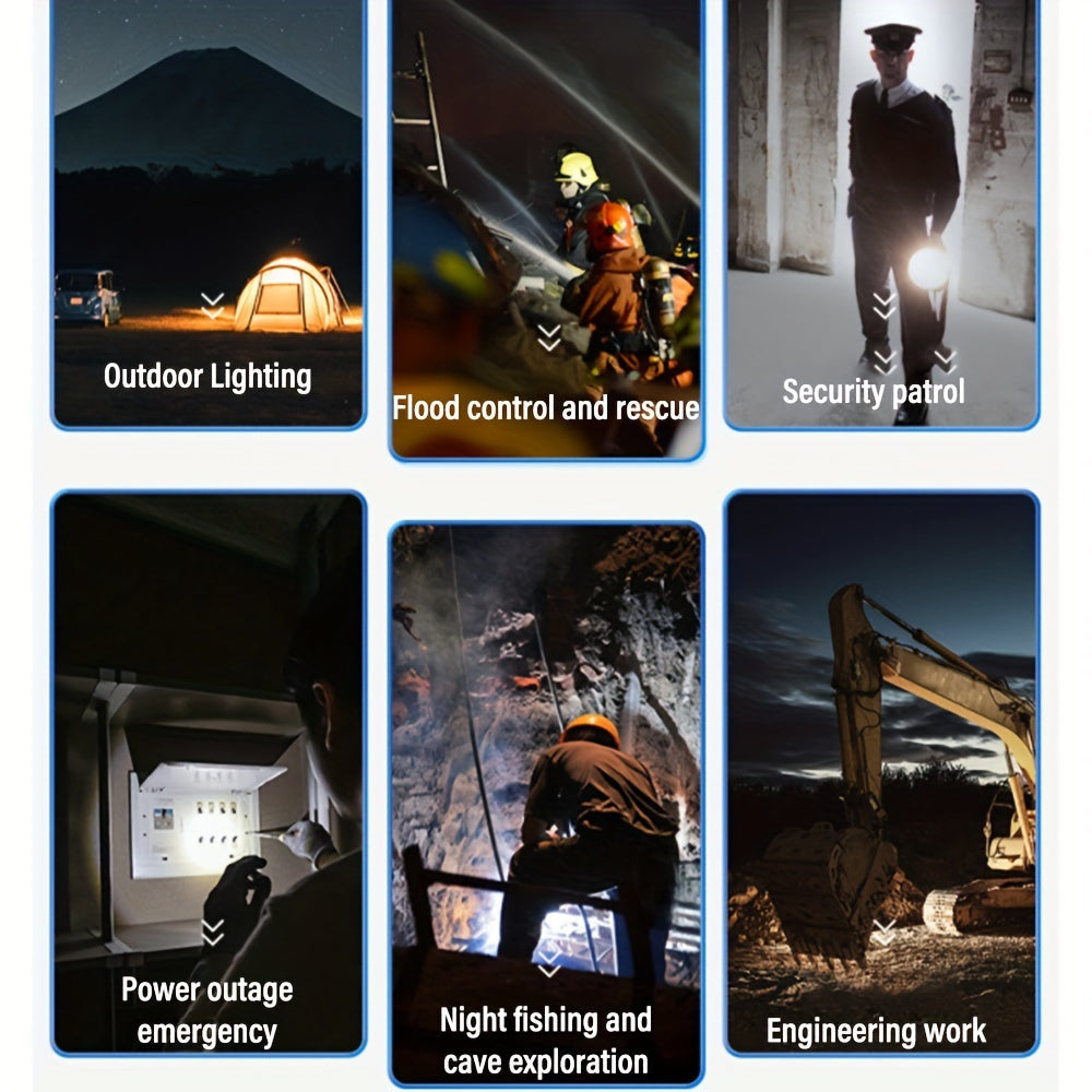Rechargeable LED Spotlight Flashlight 2000 Lumens – 6 Modes & 3 Color Filters, 200M Range Handheld Searchlight with USB Cable for Boating Hunting Camping Hiking Emergency Home Lighting