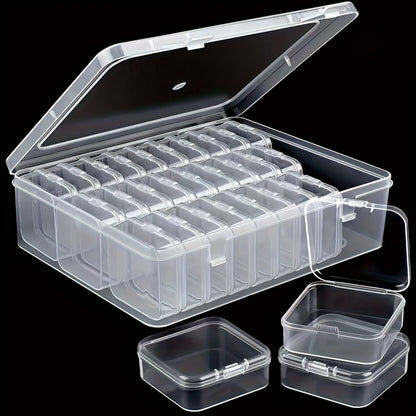 Bead Organizer Kit 30pcs Transparent Plastic Storage Boxes with Flip Lids for Jewelry Making, Beading, Craft Supplies, Small Parts & DIY Projects – Rectangular Stackable Containers