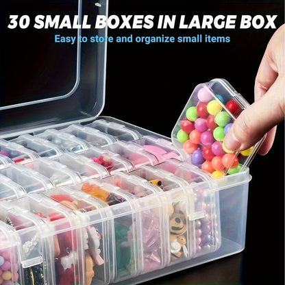 Bead Organizer Kit 30pcs Transparent Plastic Storage Boxes with Flip Lids for Jewelry Making, Beading, Craft Supplies, Small Parts & DIY Projects – Rectangular Stackable Containers