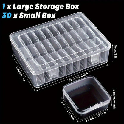 Bead Organizer Kit 30pcs Transparent Plastic Storage Boxes with Flip Lids for Jewelry Making, Beading, Craft Supplies, Small Parts & DIY Projects – Rectangular Stackable Containers