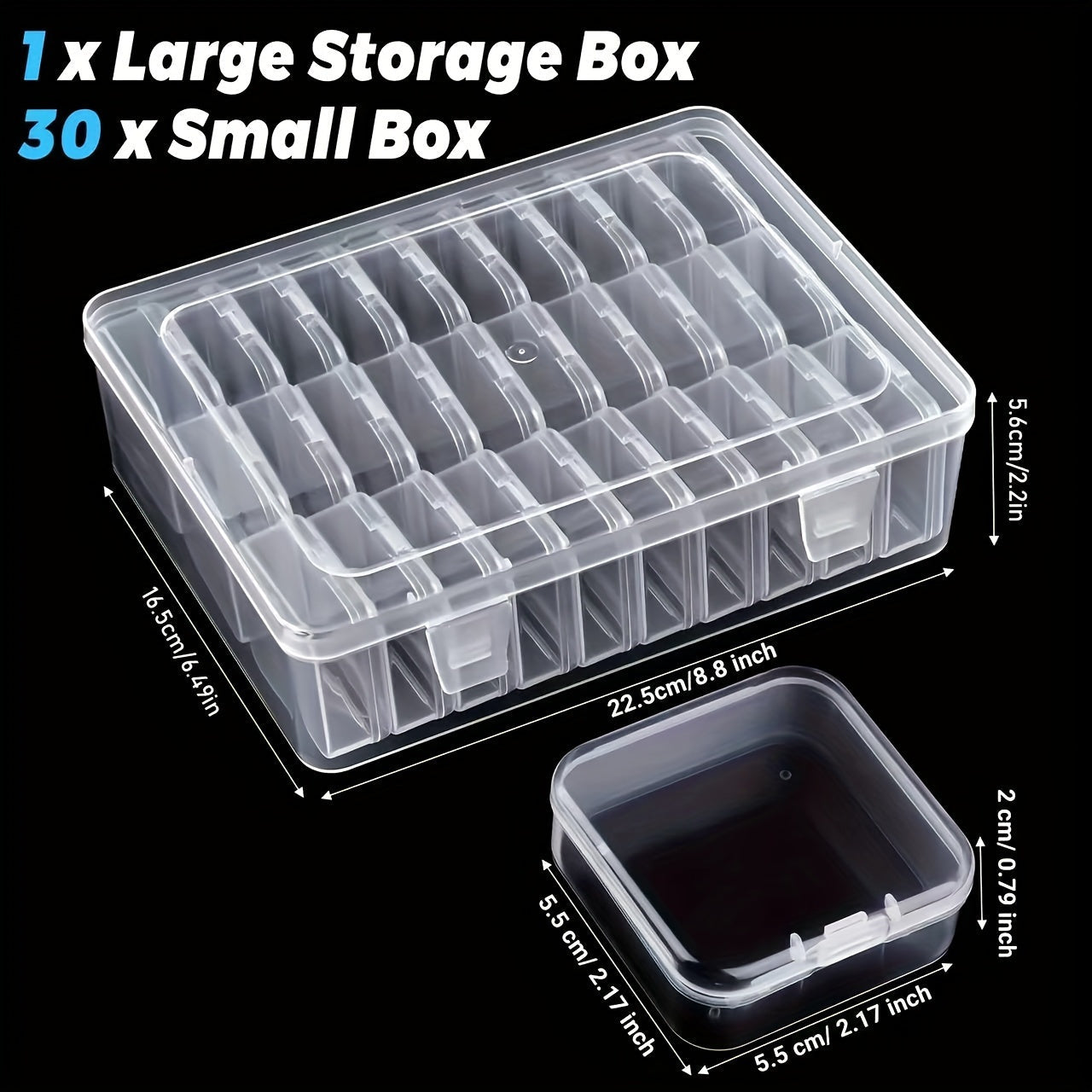 Bead Organizer Kit 30pcs Transparent Plastic Storage Boxes with Flip Lids for Jewelry Making, Beading, Craft Supplies, Small Parts & DIY Projects – Rectangular Stackable Containers