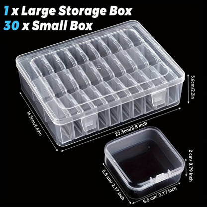 Bead Organizer Kit 30pcs Transparent Plastic Storage Boxes with Flip Lids for Jewelry Making, Beading, Craft Supplies, Small Parts & DIY Projects – Rectangular Stackable Containers