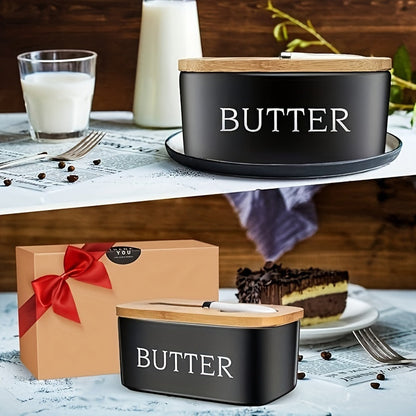 Luxury Large Ceramic Butter Dish with Lid & Butter Knife – Airtight Countertop Butter Keeper, Easy-Clean Design, Elegant Kitchen Accessory & Perfect Housewarming Gift for Butter Lovers