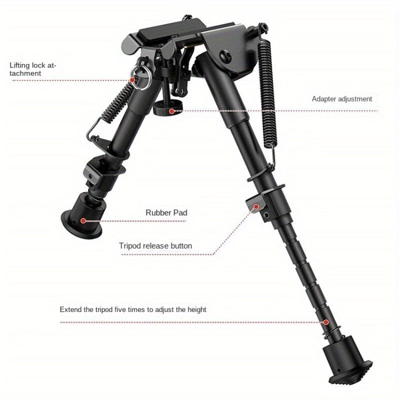 Adjustable Rifle Bipod 6-9 Inch 5 Height Settings Quick Release Adapter Foldable Retractable Lightweight Aluminum Alloy M-LOK Mount Rubber Feet for Hunting Shooting Outdoor Sports