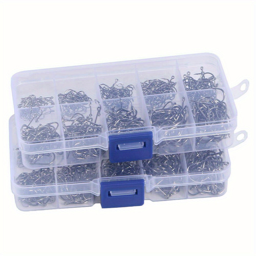 1000pcs Fish Hooks Assorted Sizes #3 #4 #5 #6 #7 #8 #9 #10 #11 #12 Carbon Steel Sharp Barbed Hooks with Portable Storage Box, Freshwater Saltwater Fishing Gear for Bass Trout Carp – Black & Silver