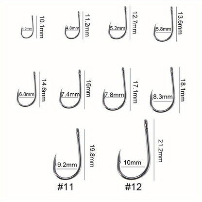 1000pcs Fish Hooks Assorted Sizes #3 #4 #5 #6 #7 #8 #9 #10 #11 #12 Carbon Steel Sharp Barbed Hooks with Portable Storage Box, Freshwater Saltwater Fishing Gear for Bass Trout Carp – Black & Silver
