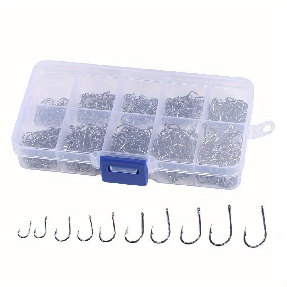 1000pcs Fish Hooks Assorted Sizes #3 #4 #5 #6 #7 #8 #9 #10 #11 #12 Carbon Steel Sharp Barbed Hooks with Portable Storage Box, Freshwater Saltwater Fishing Gear for Bass Trout Carp – Black & Silver