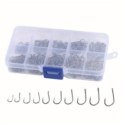 1000pcs Fish Hooks Assorted Sizes #3 #4 #5 #6 #7 #8 #9 #10 #11 #12 Carbon Steel Sharp Barbed Hooks with Portable Storage Box, Freshwater Saltwater Fishing Gear for Bass Trout Carp – Black & Silver