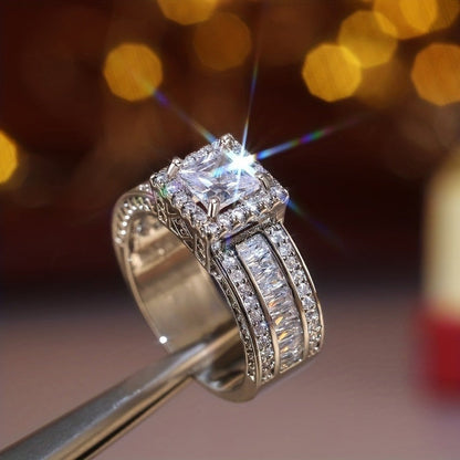 925 Sterling Silver Square Cubic Zirconia Engagement Ring for Women – Classic 4 Prong Solitaire Wedding Ring, Bridal Jewelry Gift for Her