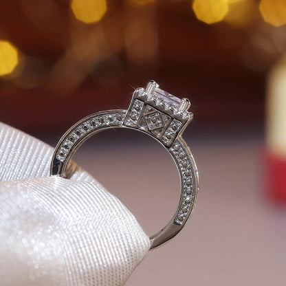 925 Sterling Silver Square Cubic Zirconia Engagement Ring for Women – Classic 4 Prong Solitaire Wedding Ring, Bridal Jewelry Gift for Her