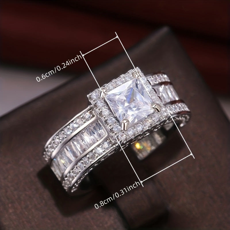 925 Sterling Silver Square Cubic Zirconia Engagement Ring for Women – Classic 4 Prong Solitaire Wedding Ring, Bridal Jewelry Gift for Her