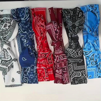6-Pack Bohemian Paisley Bow Elastic Headbands for Women – Loose Elastic Headscarves in 6 Colors (Sky Blue, Black, Navy, Wine Red, White, Red), All Seasons Outdoor & Daily Wear