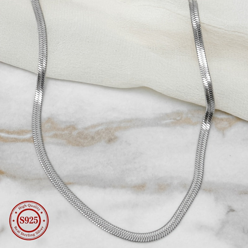 925 Sterling Silver Flat Snake Chain Necklace Unisex Minimalist 2D Clavicle Chain Hypoallergenic Trendy Cool Jewelry for Women Men All Seasons Daily Wear 18-24 Inch