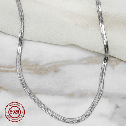 925 Sterling Silver Flat Snake Chain Necklace Unisex Minimalist 2D Clavicle Chain Hypoallergenic Trendy Cool Jewelry for Women Men All Seasons Daily Wear 18-24 Inch
