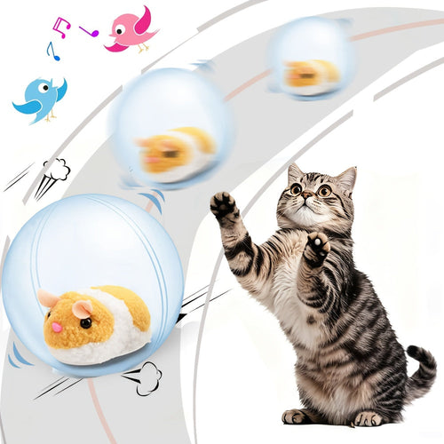 Interactive Cat Toy Ball USB Rechargeable - Motion Activated Auto Rolling Toy for Indoor Cats & Dogs, Engages Bored Adult Pets, Cartoon Design, Small Medium Large Breeds, Blue & Pink