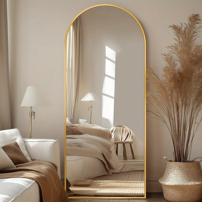 Arched Full Length Floor Mirror Freestanding – Full Body Standing Mirror with Stand for Bedroom, Living Room & Cloakroom, Wall Mountable, Available in 3 Sizes & 2 Colors (Black & Gold)