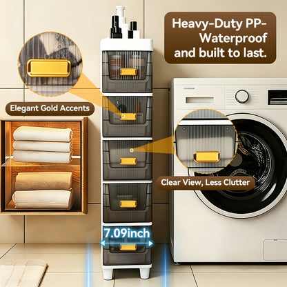 Slim Rolling Storage Cabinet with Drawers and Wheels Waterproof PP Organizer 3 4 5 6 Tier for Bathroom Kitchen Bedroom Small Spaces – Narrow Drawer Unit
