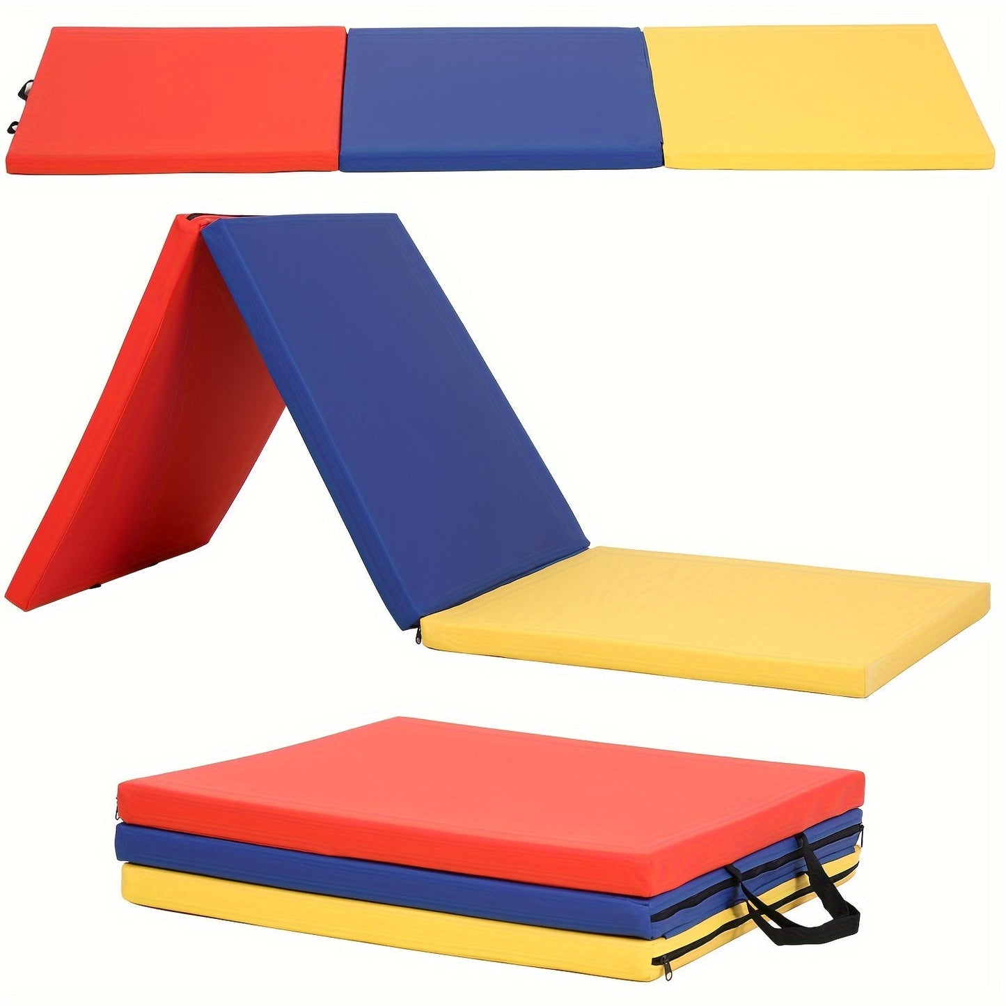 Tri-Fold Yoga Mat Heavy Duty Non-Slip Gymnastics Exercise Mat with Carrying Handles – High-Density Foam Folding Workout Mat for Home Gym, MMA, Wrestling, Stretching & Fitness Training for Men & Women