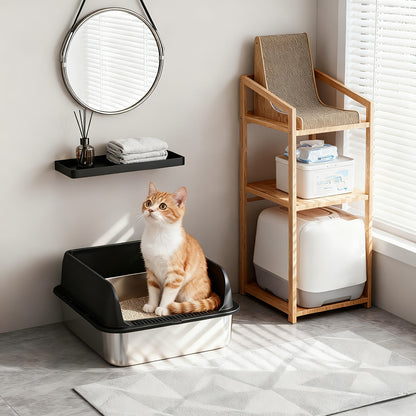 Stainless Steel Cat Litter Box Odor-Proof High-Sided Metal Litter Tray – Non-Stick Leak-Proof Easy Clean Indoor Cat Toilet for Large Medium Small Cats, Multiple Sizes & Colors