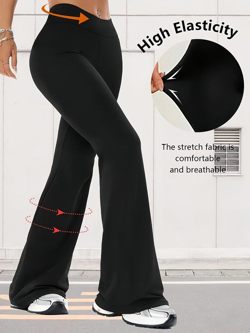Women's 4-Piece High Waist Bell Bottom Flare Pants Set – Front Slit Casual Summer & Spring Outfit, Figure-Flattering Lounge Wear, Black & Mixed Colors, Sizes S-XXL