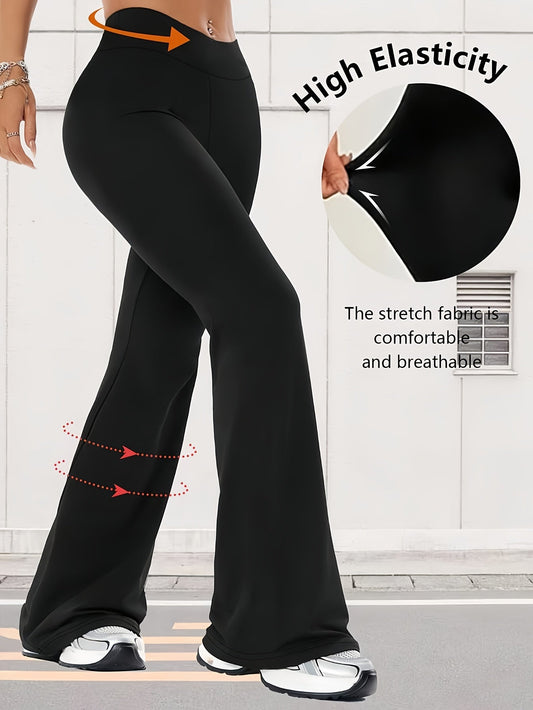 Women's 4-Piece High Waist Bell Bottom Flare Pants Set – Front Slit Casual Summer & Spring Outfit, Figure-Flattering Lounge Wear, Black & Mixed Colors, Sizes S-XXL